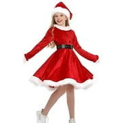 Little Girl Christmas Dress for Toddlers Red Santa Holiday Party Outfit with Belt